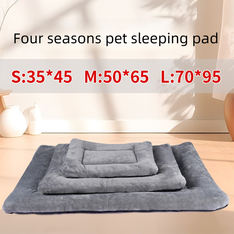 Grey M size Plush Flannel Pet Bed with Removable Sponge - Waterproof, Extra Wide & Thickened, Soft Four Seasons Pet Sleeping Mat for Dogs and Cats