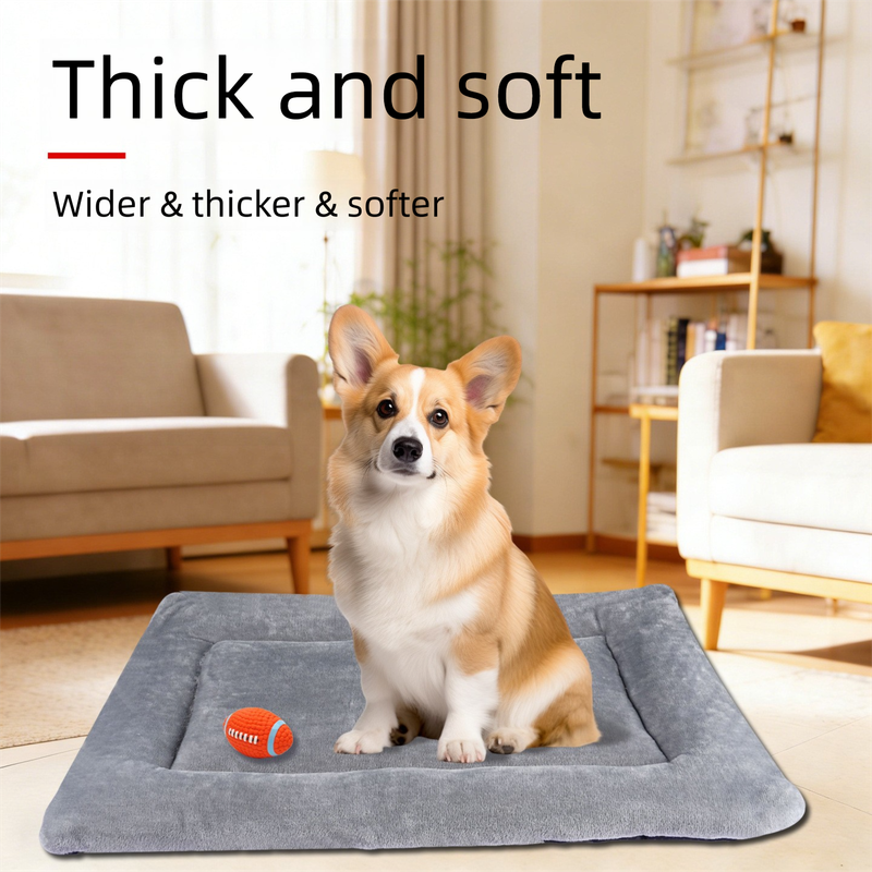 Grey L size Plush Flannel Pet Bed with Removable Sponge - Waterproof, Extra Wide & Thickened, Soft Four Seasons Pet Sleeping Mat for Dogs and Cats