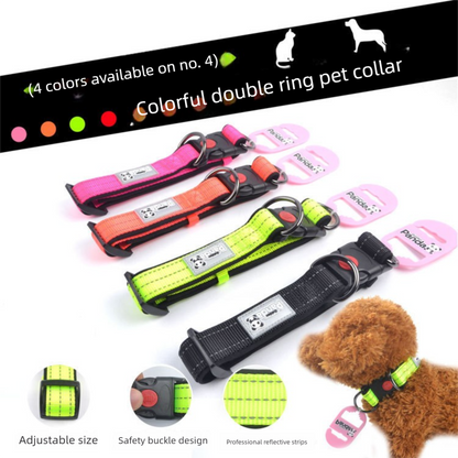 Green L size Vibrant Reflective Dog Collar and Leash Set - Adjustable Nylon Pet Harness with Comfortable Padding