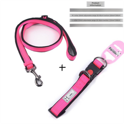 Pink L size Vibrant Reflective Dog Collar and Leash Set - Adjustable Nylon Pet Harness with Comfortable Padding