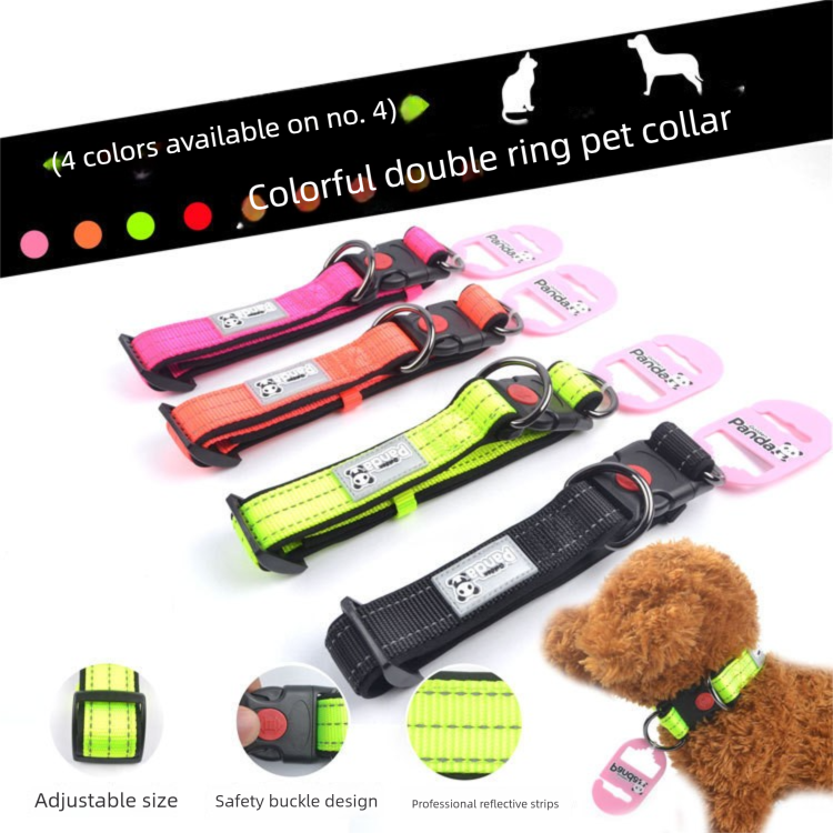 Black L size Vibrant Reflective Dog Collar and Leash Set - Adjustable Nylon Pet Harness with Comfortable Padding