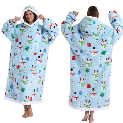 Christmas Plaid Style Oversized Hooded Blanket for Adults - Ultra Soft & Warm Wearable Fleece Throw with Giant Pocket, Perfect for Winter, Christmas & Valentine's Day