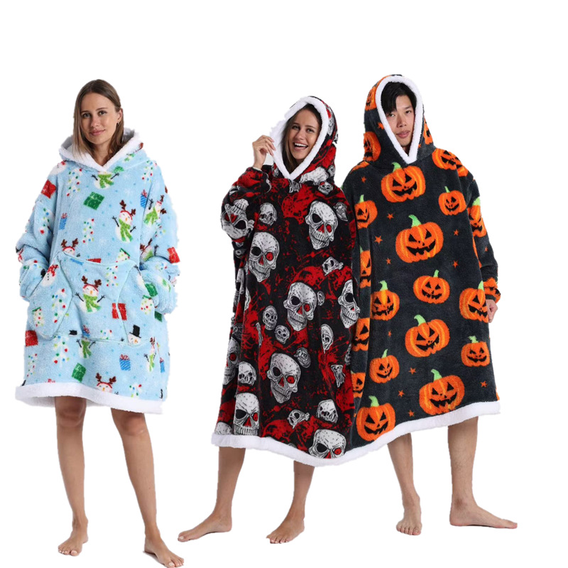 Christmas Plaid Style Oversized Hooded Blanket for Adults - Ultra Soft & Warm Wearable Fleece Throw with Giant Pocket, Perfect for Winter, Christmas & Valentine's Day