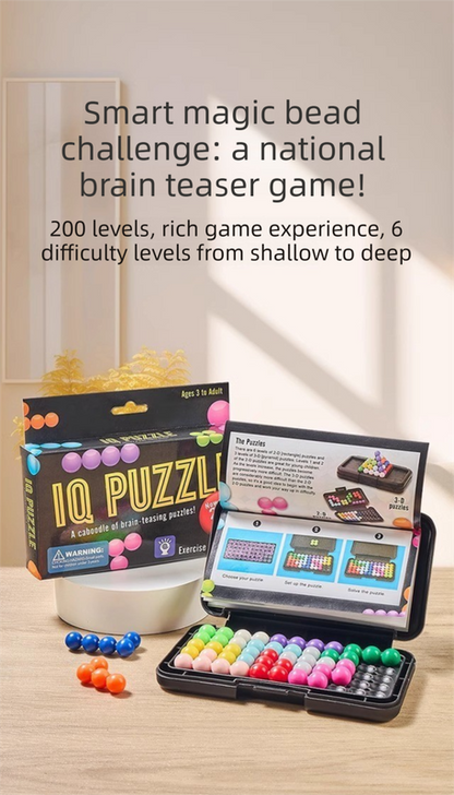 Black rectangle Magic Beads 3D Puzzle - portable, educational logic game suitable, featuring numerous levels and made of ABS material.