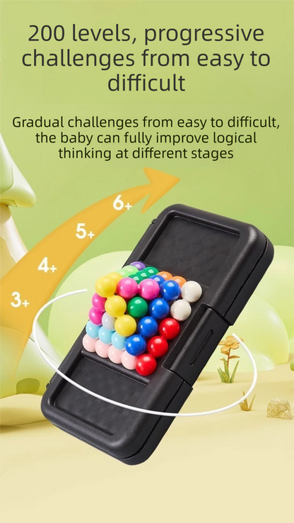 Black rectangle Magic Beads 3D Puzzle - portable, educational logic game suitable, featuring numerous levels and made of ABS material.