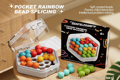 White Hexagonal Pocket Rainbow Bead Puzzle â€” A Mini Logic Game with Original Levels, an Interactive Educational Toy for Parents