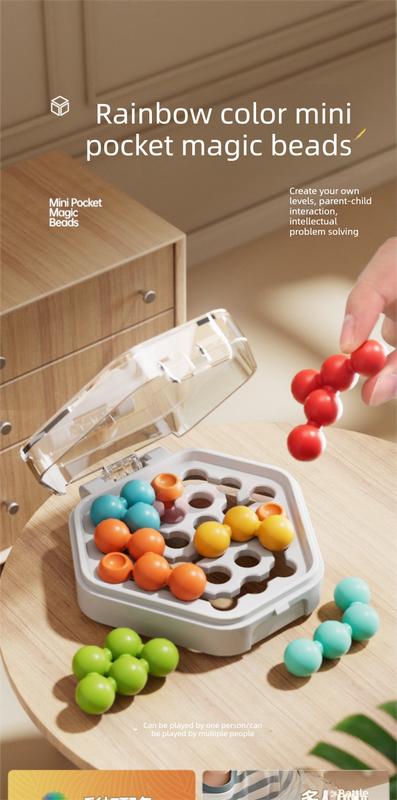 White Hexagonal Pocket Rainbow Bead Puzzle â€” A Mini Logic Game with Original Levels, an Interactive Educational Toy for Parents