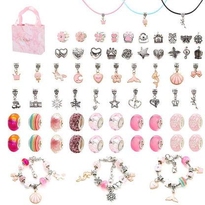 66-Piece Red Gift Bag Craft Set (Includes Beads, Charms, and Storage Case) -Unicorn DIY Bracelet Kit â€“ Creative Jewelry Making Gift for Girls Ages 3+