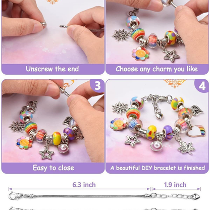 66-Piece Red Gift Bag Craft Set (Includes Beads, Charms, and Storage Case) -Unicorn DIY Bracelet Kit â€“ Creative Jewelry Making Gift for Girls Ages 3+