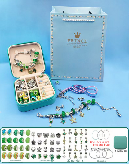 66-Piece Green Gift Bag Craft Set (Includes Beads, Charms, and Storage Case) -Unicorn DIY Bracelet Kit â€“ Creative Jewelry Making Gift for Girls Ages 3+
