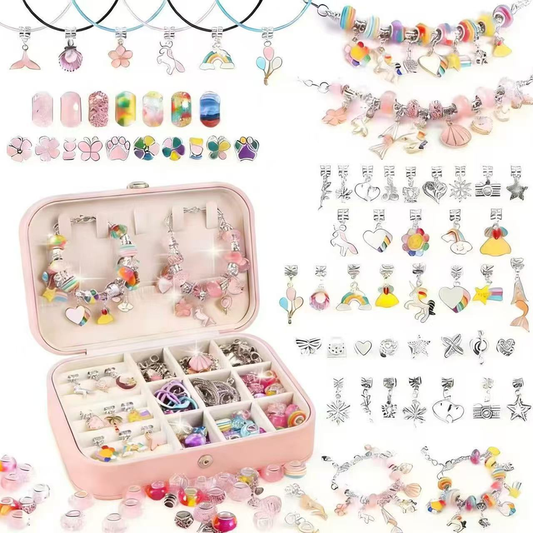 134-Piece Colorful pink Craft Set (Includes Beads, Charms, and Storage Case) - Unicorn DIY Bracelet Kit â€“ Creative Jewelry Making Gift for Girls Ages 3+