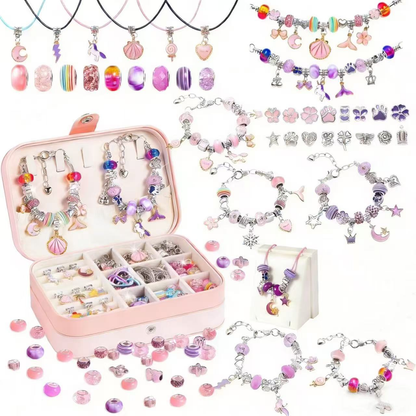 134-Piece Purple pink Craft Set (Includes Beads, Charms, and Storage Case) -Unicorn DIY Bracelet Kit â€“ Creative Jewelry Making Gift for Girls Ages 3+