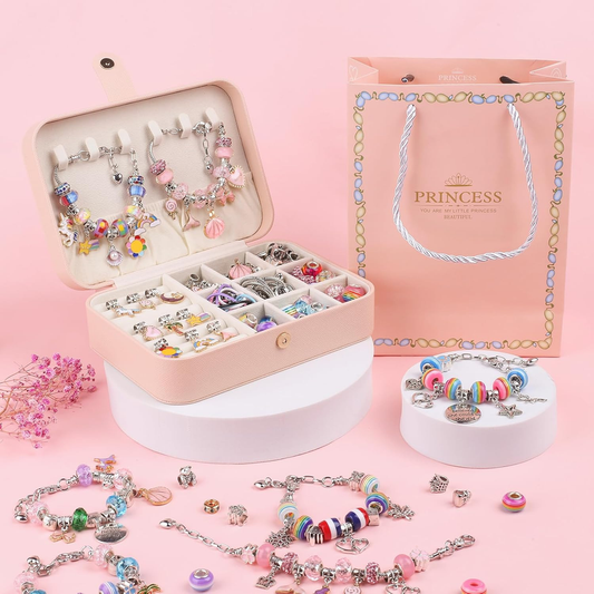 120-Piece Colorful Craft Set (Includes Beads, Charms, and Storage Case) - Unicorn DIY Bracelet Kit â€“ Creative Jewelry Making Gift for Girls Ages 3+