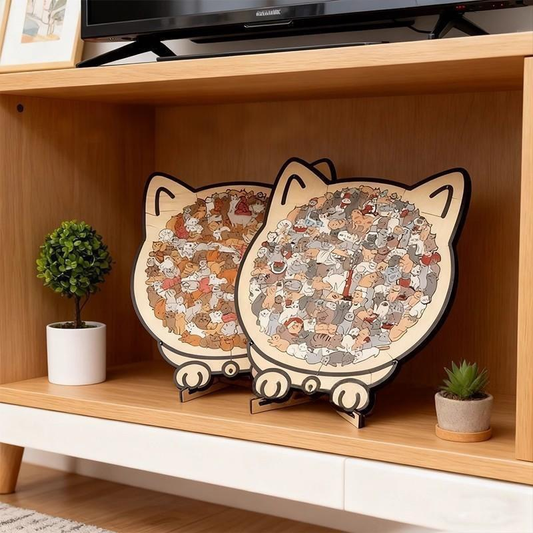 ã€Maillard Colorsã€‘Cat Collection Puzzle - Irregular Shaped Jigsaw with Adorable Kitten Pieces, Stacking Display Stand - Cute Home Decor & Brain Teaser for Ages 6+ - Unique Gift for Cat Lovers