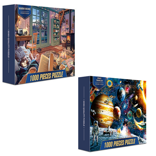 2 PCS 1000 Piece Jigsaw Puzzle for Adults - Animal & Landscape Art Design, Stress Relief Brain Game - Premium Quality Paper Puzzle for Teens Adults Ages 14+ ã€Space+homeã€‘