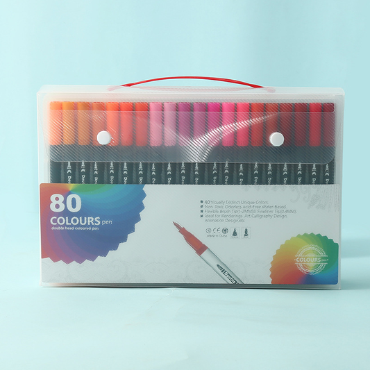 Black  80 COLOURS Dual-Tip Watercolor Marker Set - Colors Washable Art Pens with Brush & Fine Tips for Students & Artists