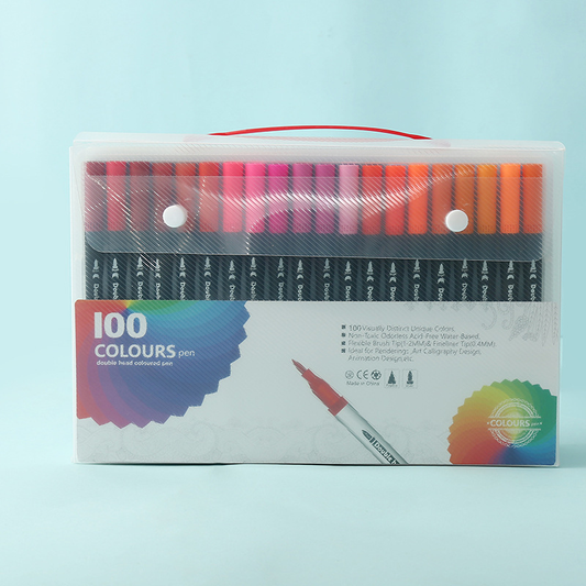 Black  100 COLOURS Dual-Tip Watercolor Marker Set - Colors Washable Art Pens with Brush & Fine Tips for  Students & Artists
