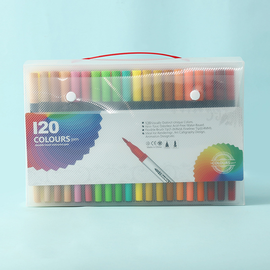 Black  120 COLOURS Dual-Tip Watercolor Marker Set - Colors Washable Art Pens with Brush & Fine Tips for Students & Artists
