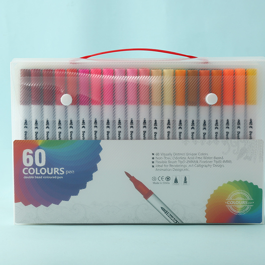 White  60 COLOURS Dual-Tip Watercolor Marker Set - Colors Washable Art Pens with Brush & Fine Tips for  Students & Artists