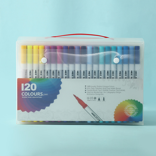 White 120 COLOURS Dual-Tip Watercolor Marker Set - Colors Washable Art Pens with Brush & Fine Tips for Students & Artists