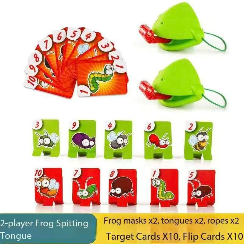 2 Player  Frog Tongue Game Lizard Mask Card Battle Family Board Game Parent-Child Interactive Party Game Silicone Material 4+ Years Educational Toy Memory Challenge