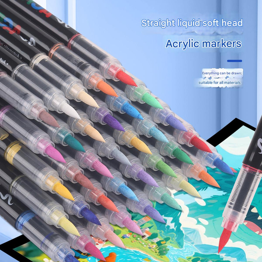 24-Color Liquid Acrylic Paint Markers â€” Soft Brush Tip| Art & Painting Supplies | Automatic Ink Control System | Suitable for Various Surfaces (Rock, Glass, Wood, Fabric, PP Materials) | Recommended Age: 3+