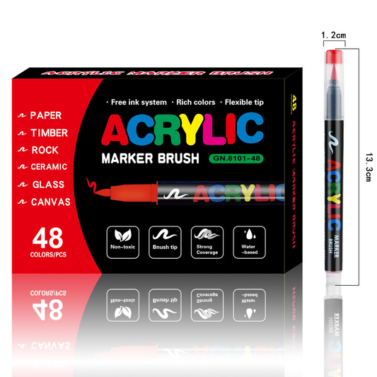 48-Color Liquid Acrylic Paint Markers â€” Soft Brush Tip| Art & Painting Supplies | Automatic Ink Control System | Suitable for Various Surfaces (Rock, Glass, Wood, Fabric, PP Materials) | Recommended Age: 3+