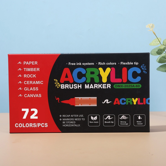 72-Color Liquid Acrylic Paint Markers â€” Soft Brush Tip| Art & Painting Supplies | Automatic Ink Control System | Suitable for Various Surfaces (Rock, Glass, Wood, Fabric, PP Materials) | Recommended Age: 3+