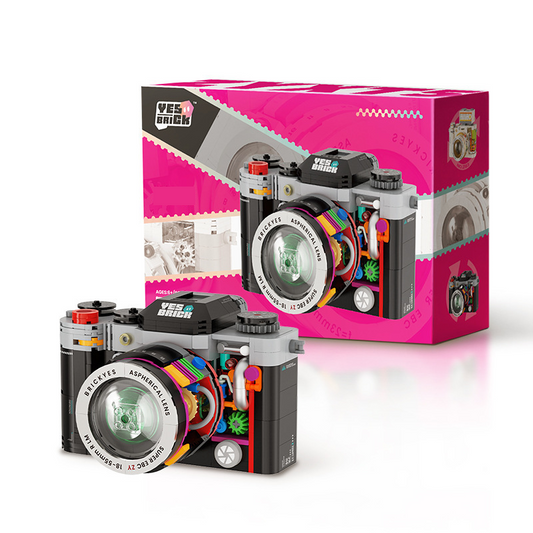 Black Vintage Twin Lens Reflex Camera Building Blocks Set - Retro DIY Assembly Model Kit with Flash Accessory, 750g Display Decoration Educational Toy