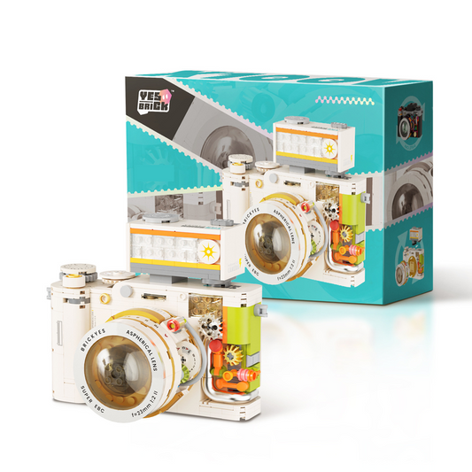 White Vintage Twin Lens Reflex Camera Building Blocks Set - Retro DIY Assembly Model Kit with Flash Accessory, 750g Display Decoration Educational Toy