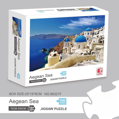 1000 piece  Jigsaw Puzzle for Adults - Landscape Cityscape Art, Premium Quality Paper Cardboard, 70x50cm Finished Size, Stress Relief Brain Game Gift for Ages 14+ ã€Aegean Seaã€‘