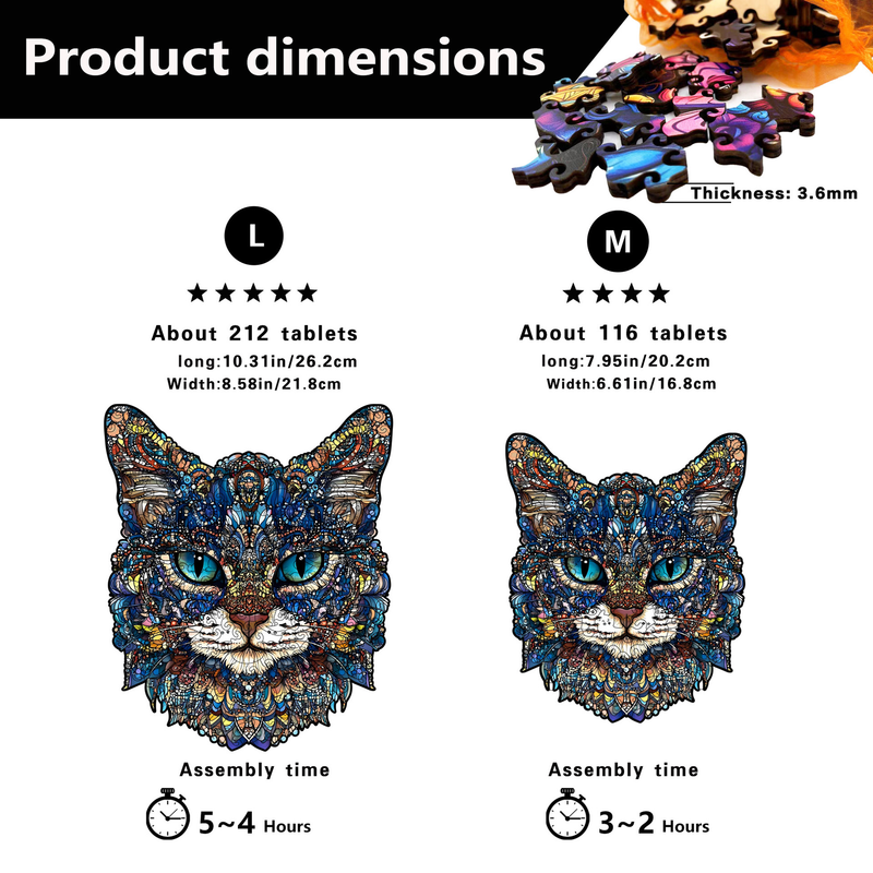 L Style Blue-Eyed Cat Wooden Jigsaw Puzzle -Irregular Animal Shaped Puzzle with DIY Piggy Bank Option, Laser Cut 3D Craft, Stress Relief Brain Game Gift for Adults 14+
