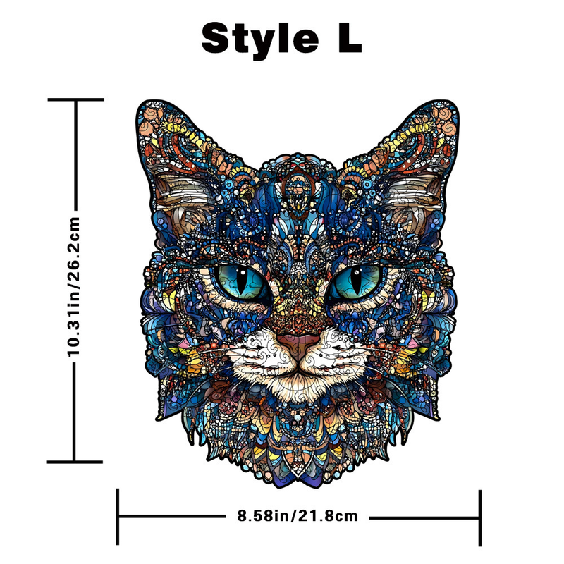 L Style Blue-Eyed Cat Wooden Jigsaw Puzzle -Irregular Animal Shaped Puzzle with DIY Piggy Bank Option, Laser Cut 3D Craft, Stress Relief Brain Game Gift for Adults 14+