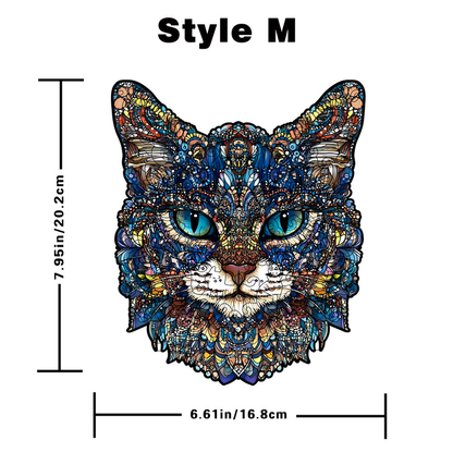 M Style Blue-Eyed Cat Wooden Jigsaw Puzzle -Irregular Animal Shaped Puzzle with DIY Piggy Bank Option, Laser Cut 3D Craft, Stress Relief Brain Game Gift for Adults 14+