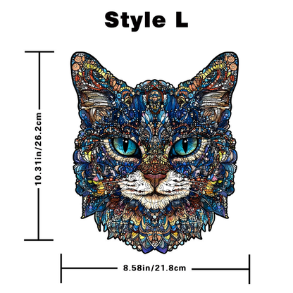 L Style Blue-Eyed Cat Wooden Jigsaw Puzzle -Irregular Animal Shaped Puzzle, Laser Cut 3D Craft, Stress Relief Brain Game Gift for Adults 14+
