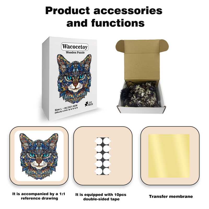 L Style Blue-Eyed Cat Wooden Jigsaw Puzzle -Irregular Animal Shaped Puzzle, Laser Cut 3D Craft, Stress Relief Brain Game Gift for Adults 14+