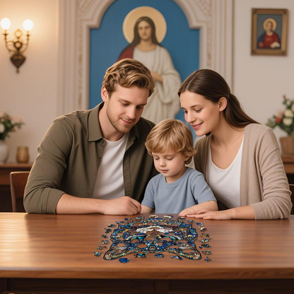 M Style Blue-Eyed Cat Wooden Jigsaw Puzzle -Irregular Animal Shaped Puzzle, Laser Cut 3D Craft, Stress Relief Brain Game Gift for Adults 14+
