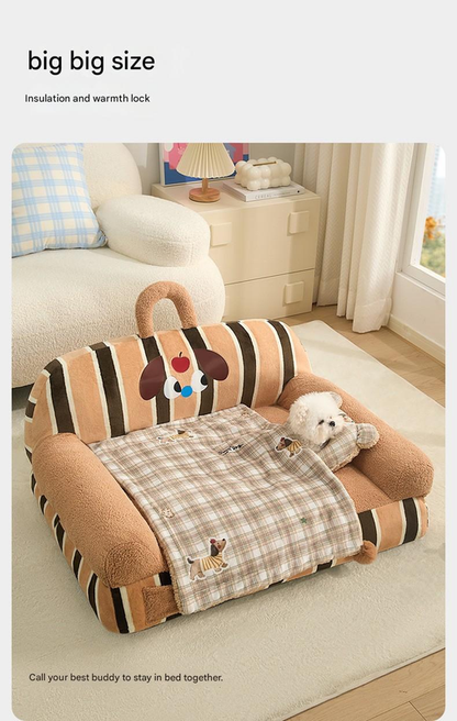 M size 2-Piece Plaid Apple Pet Blanket and Pillow Set - Soft Cotton Plush Sleeping Mat for Dogs and Cats, All-Season Reversible Cushion Bed with Cute Bear Pillow, Machine Washable Pet Bed Accessories