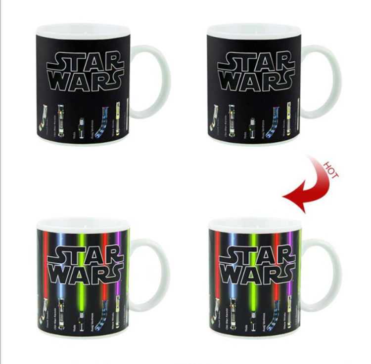Black  Star Wars Lightsaber Heat Changing Mug - Magic Color Reveal Ceramic Coffee Cup, 330ml Heat Sensitive Thermochromic Mug, Novelty Gift for Sci-Fi Fans