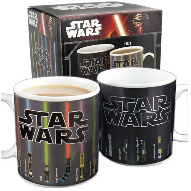 Black  Star Wars Lightsaber Heat Changing Mug - Magic Color Reveal Ceramic Coffee Cup, 330ml Heat Sensitive Thermochromic Mug, Novelty Gift for Sci-Fi Fans