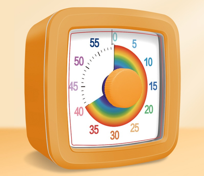 Orange Visual timer for kitchen â€“ a 60-minute rainbow countdown timer, silent operation, suitable for cooking, studying, and everyday tasks. Battery powered (batteries not included), made of ABS plastic