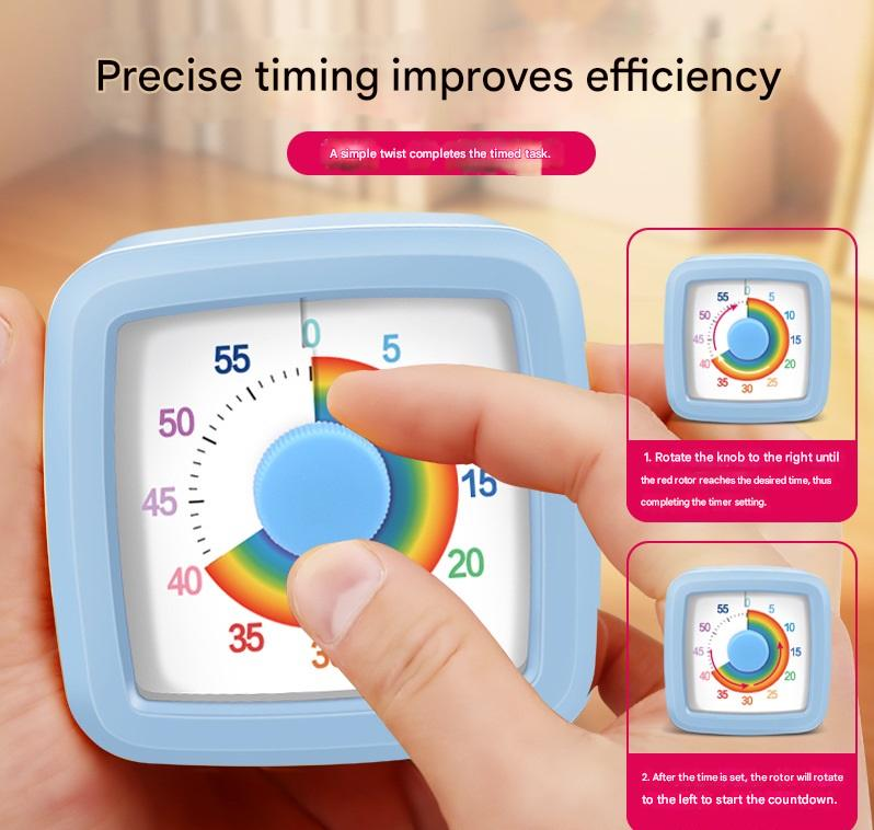 Pink Visual timer for  kitchen â€“ a 60-minute rainbow countdown timer, silent operation, suitable for cooking, studying, and everyday tasks. Battery powered (batteries not included), made of ABS plastic