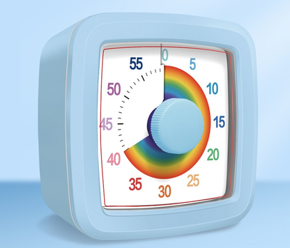 Blue Visual timer for kitchen â€“ a 60-minute rainbow countdown timer, silent operation, suitable for cooking, studying, and everyday tasks. Battery powered (batteries not included), made of ABS plastic