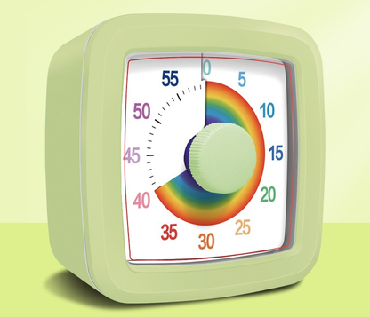 Green Visual timer for kitchen â€“ a 60-minute rainbow countdown timer, silent operation, suitable for cooking, studying, and everyday tasks. Battery powered (batteries not included), made of ABS plastic