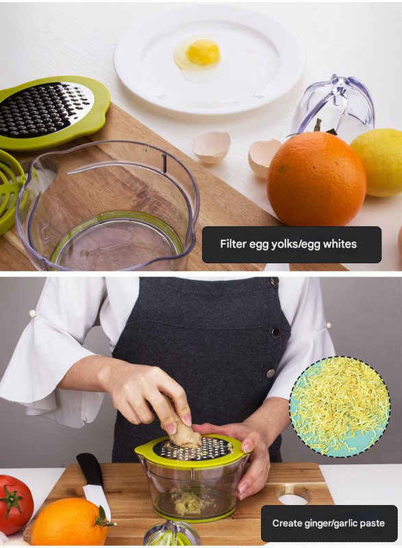 4-in-1 Manual Citrus Juicer with Grater and Egg Separator -Free Multi-Function Hand Press Lemon Orange Squeezer - Kitchen Gadget for Fresh Juice, Zest, and Cooking Prep