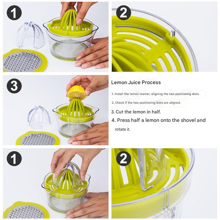4-in-1 Manual Citrus Juicer with Grater and Egg Separator -Free Multi-Function Hand Press Lemon Orange Squeezer - Kitchen Gadget for Fresh Juice, Zest, and Cooking Prep