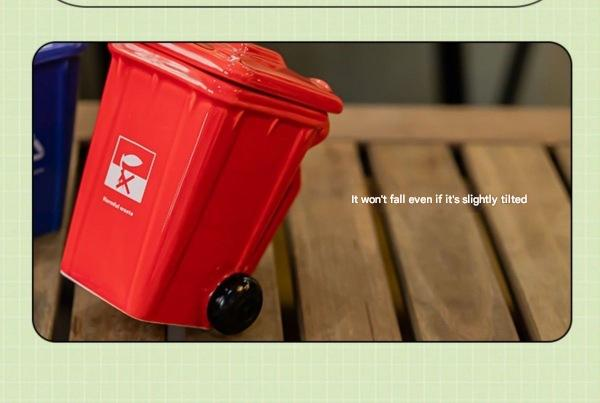 Red  Creative Trash Can Ceramic Mug with Shovel Spoon - 400ml Funny Garbage Bin Coffee Cup with Lid - Novelty Gag Gift for Birthday Christmas - Quirky Kitchen Cup for Home Office