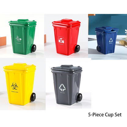 5-piece cup Creative Trash Can Ceramic Mug with Shovel Spoon - 400ml Funny Garbage Bin Coffee Cup with Lid - Novelty Gag Gift for Birthday Christmas - Quirky Kitchen Cup for Home Officeã€Green+Red+Blue+Yellow+Greyã€‘