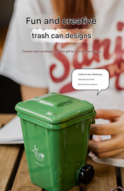 5-piece cup Creative Trash Can Ceramic Mug with Shovel Spoon - 400ml Funny Garbage Bin Coffee Cup with Lid - Novelty Gag Gift for Birthday Christmas - Quirky Kitchen Cup for Home Officeã€Green+Red+Blue+Yellow+Greyã€‘