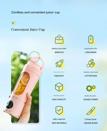 Pink 3.7V Portable Blender 700ml Wireless Juicer Cup - 12 Blade USB Rechargeable Smoothie Maker with LED Display - Personal Fruit Mixer with Safety Lock - BPA Free Travel Blender for Home Office Outdoor